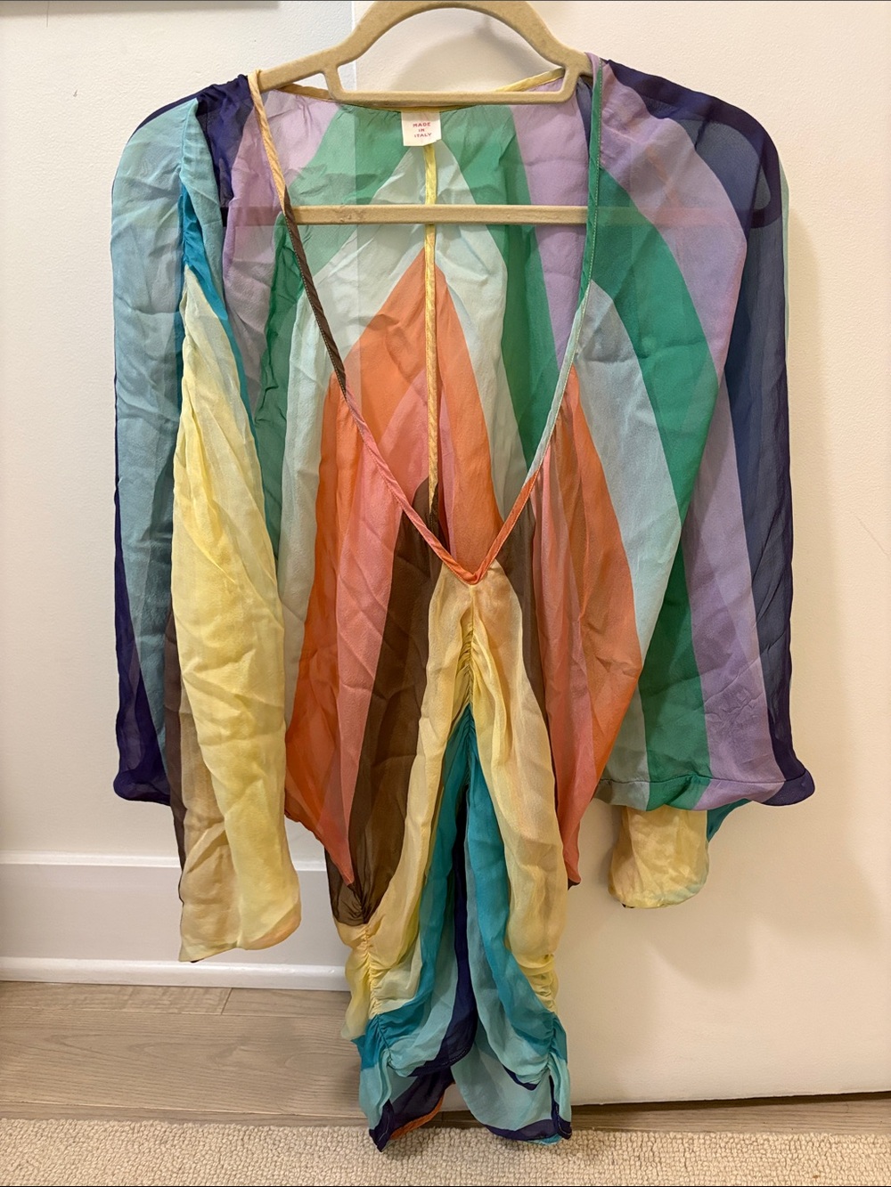 Sheer Multicolor Striped Silk Blouse